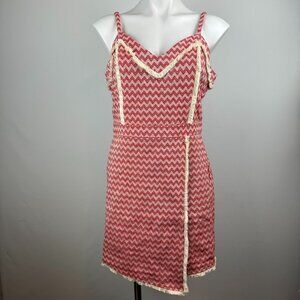 Moon River Red and Cream Chevron Dress Size Large